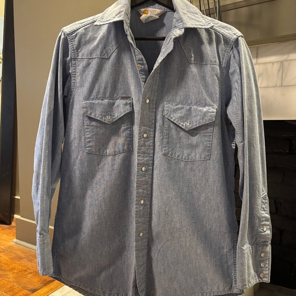 Carhartt Tops - Carhartt Chambray Button Down Shirt | Blue Workwear Western Snap Shirt | Size S
